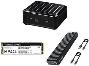 ASRock 4x4 BOX-7840U DDR5 2.5 Gigabit LAN Barebone System Team Group MP44L M.2 2280 1TB PCIe 4.0 x4 with NVMe 1.4 TLC Internal Solid State Drive (SSD) TM8FPK001T0C101 ORICO M.2 NVMe SSD Enclosure, USB 3.1 Gen 2 (10 Gbps) to NVMe PCI-E M.2 S