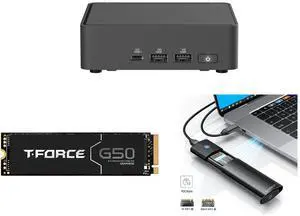 ASUS NUC 15 Pro Slim Barebone Kit Mini PC with Intel Series 2 Core 7 240H, 2x DDR5 SO-Dimm Slots, Dual Storage Design, Thunderbolt™ 4, Wi-Fi 7,  Blue tooth 5.4 - Memory and Storage Sold Separately Team Group T-FORCE G50 M.2 2280 1TB PCIe 4.