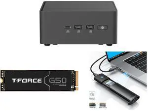 ASUS NUC 15 Pro Tall Barebone Kit Mini PC with Intel Series 2 Core 7 240H, 2x DDR5 SO-Dimm Slots, Dual Storage Design, Thunderbolt™ 4, Wi-Fi 7,  Blue tooth 5.4 - Memory and Storage Sold Separately Team Group T-FORCE G50 M.2 2280 1TB PCIe 4.
