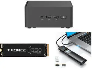 ASUS NUC 15 Pro Tall Barebone Kit Mini PC with Intel Series 2 Core 7 240H, 2x DDR5 SO-Dimm Slots, Dual Storage Design, Thunderbolt™ 4, Wi-Fi 7,  Blue tooth 5.4 - Memory and Storage Sold Separately Team Group T-FORCE G50 M.2 2280 2TB PCIe 4.