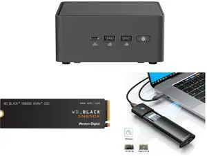 ASUS NUC 15 Pro Tall Barebone Kit Mini PC with Intel Series 2 Core 7 240H, 2x DDR5 SO-Dimm Slots, Dual Storage Design, Thunderbolt™ 4, Wi-Fi 7,  Blue tooth 5.4 - Memory and Storage Sold Separately WD_BLACK 2TB SN850X NVMe Internal Gaming SS