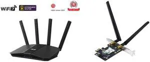 ASUS RT-BE58U WiFi 7 AiMesh Extendable Router, 4K-QAM, MLO, AI Detection 2.5G WAN/LAN port , Four 1G ports, Commercial-Grade Network Security, Parental Control, IoT network, Kid’s network, VPN network ASUS BE6500 Tri Band PCI-E WiFi 7 (802.