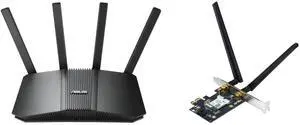 ASUS RT-BE82U Dual-band WiFi 7 (802.11be) Smart AiMesh Extendable Router, 6500 Mbps, Five 2.5GbE ports, 4096-QAM, Up to 3 SSIDs for IoT Devices, Parental Controls & VPNs, Advanced Network Security ASUS BE6500 Tri Band PCI-E WiFi 7 (802.11be