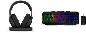 Fractal Design Scape Dark RGB Wireless Gaming Headset w/ Immersive Audio, USB Dongle & BT 5.3, Charging Stand, 40-Hr Battery, compatible with PC, Mac, PS4, PS5, Switch, Mobile - Black (FD-HS-SCA1-01) MSI Forge GK100 Combo – Gaming RGB Keybo