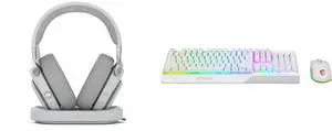 Fractal Design Scape Light RGB Wireless Gaming Headset w/ Immersive Audio, USB Dongle & BT 5.3, Charging Stand, 40-Hr Battery, compatible with PC, Mac, PS4, PS5, Switch, Mobile - Gray (FD-HS-SCA1-02) MSI Vigor GK30 Gaming Keyboard & GM11 Ga