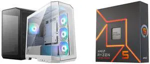 Computer Case CPU Combo -  MSI MAG PANO M100R PZ WHITE Bundle with  AMD 100-100000593WOF
