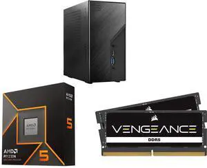 ASRock DESKMINI X600W/ USB4 Black Barebone System AMD Ryzen 5 9600X - Ryzen 5 9000 Series Granite Ridge (Zen 5) 6-Core 3.9 GHz - Socket AM5 65W - Radeon Graphics Processor - 100-100001405WOF CORSAIR Vengeance 32GB (2 x 16GB) 262-Pin DDR5 SO