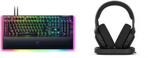 Razer BlackWidow V4 Pro Wired Mechanical Gaming Keyboard - Green Switches (Tactile & Clicky), Doubleshot ABS Keycaps, Command Dial, Chroma RGB, Magnetic Wrist Rest, Snap Tap - Black Fractal Design Scape Dark RGB Wireless Gaming Headset w/ I