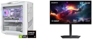GIGABYTE AORUS Gaming Desktop PC, AMD Ryzen 7 9800X3D, AORUS RTX 5090, 64GB DDR5 RAM, 2TB Gen5 NVMe SSD, Windows 11 Home, AORUS SUPREME 5 ICE AS5IA7N9-5002 GIGABYTE - MO27Q2 - 27" QD-OLED Gaming Monitor - QHD 2560x1440 - 240Hz - 0.03ms GTG