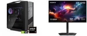 GIGABYTE AORUS Gaming Desktop PC, AMD Ryzen 7 9800X3D, AORUS RTX 5090, 64GB DDR5 RAM, 2TB Gen5 NVMe SSD, Windows 11 Home, AORUS SUPREME 5 AS5A7N9-5000 GIGABYTE - MO27Q2 - 27" QD-OLED Gaming Monitor - QHD 2560x1440 - 240Hz - 0.03ms GTG - AMD
