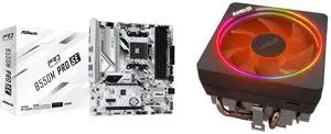 ASRock B550M Pro SE AM4 DDR4 SATA 6Gb/s 1 PCIe 4.0 x16 Micro ATX Motherboard AMD Wraith Prism RGB LED Lighting Socket AM4 4-Pin Connector CPU Cooler with Copper Core Base & Aluminum Heatsink & 4.13-Inch Fan