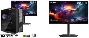 GIGABYTE AORUS Gaming Desktop PC, AMD Ryzen 7 9800X3D, AORUS RTX 5090, 64GB DDR5 RAM, 2TB Gen5 NVMe SSD, Windows 11 Home, AORUS SUPREME 5 AS5A7N9-5000 GIGABYTE - MO27Q2 - 27" QD-OLED Gaming Monitor - QHD 2560x1440 - 240Hz - 0.03ms GTG - AMD