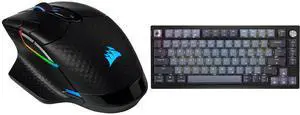 Corsair DARK CORE RGB PRO CH-9315411-NA Black SLIPSTREAM/Bluetooth Wireless, Wired Optical FPS/MOBA Gaming Mouse, Backlit RGB LED CORSAIR K65 PLUS WIRELESS 75% RGB Mechanical Gaming Keyboard - Pre-Lubricated CORSAIR MLX Red Linear Switches