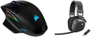 Corsair DARK CORE RGB PRO CH-9315411-NA Black SLIPSTREAM/Bluetooth Wireless, Wired Optical FPS/MOBA Gaming Mouse, Backlit RGB LED Corsair HS80 MAX Wireless Multiplatform Gaming Headset with Bluetooth - Dolby Atmos - Broadcast Quality Microp