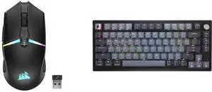 Corsair NIGHTSABRE WIRELESS RGB Gaming Mouse, hyper-fast sub-1ms SLIPSTREAM WIRELESS, 26k DPI Optical Sensor, 11 fully programmable buttons, Six-zone RGB backlighting, Black CORSAIR K65 PLUS WIRELESS 75% RGB Mechanical Gaming Keyboard - Pre