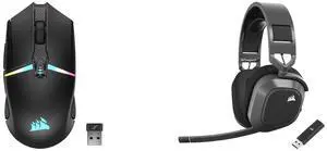 Corsair NIGHTSABRE WIRELESS RGB Gaming Mouse, hyper-fast sub-1ms SLIPSTREAM WIRELESS, 26k DPI Optical Sensor, 11 fully programmable buttons, Six-zone RGB backlighting, Black Corsair HS80 MAX Wireless Multiplatform Gaming Headset with Blueto