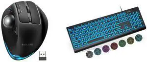 SABLUTE Wireless Trackball Mouse, Ergonomic Bluetooth Rechargeable Computer Mouse, Backlit Rollerball Thumb Laptop mice with 5 Level DPI, Adjustable Angle, 3 Devices Connection for PC, Mac, Windows SABLUTE Large Print Backlit Keyboard, Wire