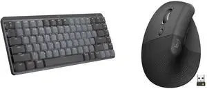 Logitech MX Mechanical Mini Wireless Illuminated Keyboard, Tactile Quiet Switches, Backlit, Bluetooth, USB-C, macOS, Windows, Linux, iOS, Android, Graphite Logitech Lift Left Vertical Ergonomic Mouse, Left-handed, Wireless, Bluetooth or Log