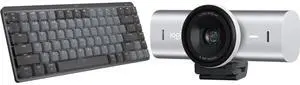 Logitech MX Mechanical Mini for Mac Wireless Illuminated Keyboard, Low-Profile Performance Switches, Tactile Quiet Keys, Backlit, Bluetooth, USB-C, Apple, iPad - Space Grey Logitech MX Brio Ultra HD 4K Collaboration and Streaming Webcam, 10