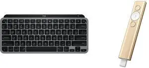 Logitech MX Keys Mini for Mac Minimalist Wireless Keyboard for MacBook Pro,MacBook Air,iMac,iPad, Compact, Bluetooth, Backlit Keys, USB-C, Fast, Fluid Typing - Space Grey Logitech Spotlight Presentation Remote - Gold