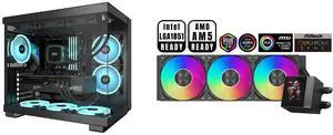 PCCOOLER CPS C3 T500 ARGB PC Case, Dual-Chamber Mid-Tower ATX Case, Desktop Computer Case w/ 6 ARGB Fans Pre-installed w/ Fan Hub, Column-Free Design, Tempered Glass, USB 3.1 Gen 2 Type-C, Black and PCCOOLER CPS DC360 Pro ARGB Display AIO CPU Liquid Cooler, 360mm Radiator, 310W TDP, Customizable 2.4" IPS LCD Display, Ceramic Bearing, for Intel LGA 1851/1700/1200/115X & AMD AM5/AM4, Black PCCOOLER CPS C3 T500 ARGB PC Case, Dual-Chamber Mid-Tower ATX Case, Desktop Computer Case w/ 6 ARGB Fans Pre-installed w/ Fan Hub, Column-Free Design, Tempered Glass, USB 3.1 Gen 2 Type-C, Black and PCCOOLER CPS DC360 Pro ARGB Display AIO CPU Liquid Cooler, 360mm Radiator, 310W TDP, Customizable 2.4" IPS LCD Display, Ceramic Bearing, for Intel LGA 1851/1700/1200/115X & AMD AM5/AM4, Black