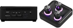 MSI Cubi N ADL Fanless Ultrasmall NUC MINI PC Barebone PC, Intel Pentium N200, WiFi AC9462, BT 5, Duel LAN,  ThunderBOLT Type C, Black, Non-OS (ADL-054BUS) MasterHUB 3xKnob Module: Precision Control with Customizable Knobs and RGB LEDs for