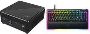 MSI Cubi N ADL Fanless Ultrasmall NUC MINI PC Barebone PC, Intel Celeron N100, WiFi AC9462, BT 5, Duel LAN, ThunderBOLT Type C, Black, Non-OS (ADL-055BUS) Razer BlackWidow V4 Pro Wired Mechanical Gaming Keyboard - Yellow Switches (Linear &
