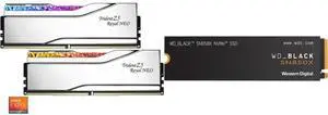 G.SKILL Trident Z Royal Series 64GB (2 x 32GB) 288-Pin PC RAM DDR5 6000 (PC5 48000) Desktop Memory Model F5-6000J2836G32GX2-TR5NS 
WD_BLACK 2TB SN850X NVMe Internal Gaming SSD Solid State Drive - Gen4 PCIe, M.2 2280, Up to 7,300 MB/s - WDS2