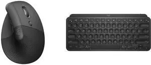 Logitech Lift Vertical Ergonomic Mouse, Wireless, Bluetooth or Logi Bolt USB receiver, Quiet clicks, 4 buttons, compatible with Windows/macOS/iPadOS, Laptop, PC - Graphite Logitech MX Keys Mini Minimalist Wireless Illuminated Keyboard, Comp