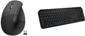 Logitech Lift Left Vertical Ergonomic Mouse, Left-handed, Wireless, Bluetooth or Logi Bolt USB, Quiet clicks, 4 buttons, compatible with Windows/macOS/iPadOS, Laptop, PC - Graphite Logitech MX Keys S Wireless Keyboard, Low Profile, Fluid Pr