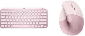 Logitech MX Keys Mini Minimalist Wireless Illuminated Keyboard, Compact, Bluetooth, Backlit, USB-C, Compatible with Apple macOS, iOS, Windows, Linux, Android, Metal Build - Rose Logitech Lift Vertical Ergonomic Mouse, Wireless, Bluetooth or