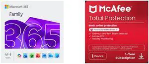 Microsoft 365 Family | 12-Month Subscription, Up to 6 People | Word, Excel, PowerPoint | 1TB OneDrive Cloud Storage | PC/MAC Instant Download McAfee Total Protection  (Windows, macOS, Android, iOS, ChromeOS) 2025 | 1 Device | Includes Antiv