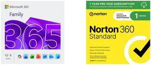 Microsoft 365 Family | 12-Month Subscription, Up to 6 People | Word, Excel, PowerPoint | 1TB OneDrive Cloud Storage | PC/MAC Instant Download NEWEGG EXCLUSIVE Norton 360 Standard 2025, Antivirus software for 1 Device with Auto-Renewal – 3 M