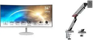 MSI Pro MP341CQW 34" UWQHD 3440 x 1440 (2K) 100 Hz 1ms (MPRT) / 4ms (GTG) Built-in Speakers Curved monitor MSI MPG MT161R - Premium RGB Single Monitor Stand Arm,  Supports 17-45" Screens and 35.2 lbs, VESA Compatible, Adjustable Spring Assi