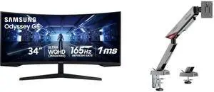 SAMSUNG Odyssey G5 LC34G55TWWNXZA Curved Gaming Monitor 34" WQHD 3440 x 1440 (2K) 1ms (MPRT) 165Hz HDR10, HDMI, DisplayPort FreeSync Premium MSI MPG MT161R - Premium RGB Single Monitor Stand Arm,  Supports 17-45" Screens and 35.2 lbs, VESA