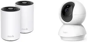 TP-Link Deco AXE5400 Tri-Band WiFi 6E Mesh System(Deco XE75) - Covers up to 5500 Sq.Ft, Replaces WiFi Router and Extender, AI-Driven Mesh, New 6GHz Band, 2-Pack + TP-Link Tapo Pan/Tilt Security Camera for Baby Monitor, Pet Camera w/ Motion Detection, 1080P, 2-Way Audio, Night Vision, Cloud & SD Card Storage, Works with Alexa & Google Home (Tapo C200)