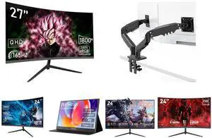 Rehisk 27'' 2K QHD Gaming Monitor - 2560p, 165Hz Refresh Rate, 1ms Response Time, AdaptiveSync, Dual HDMI & DP1.2, Ultra-Slim Bezel and Dual Monitor Mount for 15-32 Inch Screens, Adjustable Gas Spring Arm, 4.4-19.8lbs per Screen, Cable Management, Clamp & Grommet Base  Heavy Duty and REHISK 24 Curved Gaming Monitor  100Hz, 1ms, FHD, FreeSync, Eye-Care, Ultra-Slim, HDMI & DP, Built-in Speakers, VESA Mount and ReHisk 15.6 inch Portable Monitor IPS FHD 1080P HDR gaming monitors for laptop with HDMI USB-C Computer Second External Monitor Eye Care dual speakers for PC Phone PS4 Xbox black and ReHisk 24 inch IPS FHD 1080P 100Hz Gaming Monitor VESA 75*75mm 1ms Response Time FreeSync & G-sync Compatible 24 inch monitor with HDMI2.0 DisplayPort 1.2 computer monitor Low-Blue Light and Rehisk 24'' FHD Gaming Monitor -  180Hz Refresh, 1ms Response, AdaptiveSync,Ultra-Thin Narrow Bezel, Tilt Adjustable Design#Black Friday 180hz 24inch
