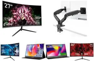 Rehisk 27'' 2K QHD Gaming Monitor - 2560p, 165Hz Refresh Rate, 1ms Response Time, AdaptiveSync, Dual HDMI & DP1.2, Ultra-Slim Bezel and Dual Monitor Mount for 15-32 Inch Screens, Adjustable Gas Spring Arm, 4.4-19.8lbs per Screen, Cable Management, Clamp & Grommet Base  Heavy Duty and REHISK 24 Curved Gaming Monitor  100Hz, 1ms, FHD, FreeSync, Eye-Care, Ultra-Slim, HDMI & DP, Built-in Speakers, VESA Mount and ReHisk 15.6 inch Portable Monitor IPS FHD 1080P HDR gaming monitors for laptop with HDMI USB-C Computer Second External Monitor Eye Care dual speakers for PC Phone PS4 Xbox black and REHISK 15.6" inch Portable Monitor IPS FHD 1080P gaming monitor for laptop with HDMI USB-C HDR Eye Care laptop monitor extender for PC Phone PS4 Xbox dual speakers and Rehisk 24'' FHD Gaming Monitor -  180Hz Refresh, 1ms Response, AdaptiveSync,Ultra-Thin Narrow Bezel, Tilt Adjustable Design#Black Friday 180hz 24inch