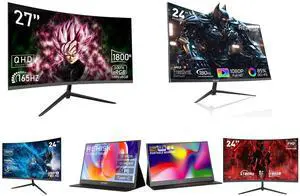 Rehisk 27'' 2K QHD Gaming Monitor - 2560p, 165Hz Refresh Rate, 1ms Response Time, AdaptiveSync, Dual HDMI & DP1.2, Ultra-Slim Bezel and Rehisk 24" 180Hz Curved Gaming Monitor FHD 1080P 1ms Response FreeSync Ultra-Thin VESA Ready for PS5 Xbox PC #New egg and REHISK 24 Curved Gaming Monitor  100Hz, 1ms, FHD, FreeSync, Eye-Care, Ultra-Slim, HDMI & DP, Built-in Speakers, VESA Mount and ReHisk 15.6 inch Portable Monitor IPS FHD 1080P HDR gaming monitors for laptop with HDMI USB-C Computer Second External Monitor Eye Care dual speakers for PC Phone PS4 Xbox black and REHISK 15.6" inch Portable Monitor IPS FHD 1080P gaming monitor for laptop with HDMI USB-C HDR Eye Care laptop monitor extender for PC Phone PS4 Xbox dual speakers and Rehisk 24'' FHD Gaming Monitor -  180Hz Refresh, 1ms Response, AdaptiveSync,Ultra-Thin Narrow Bezel, Tilt Adjustable Design#Black Friday 180hz 24inch