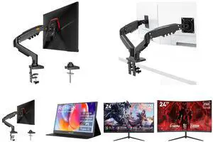 Single Monitor Mount, 17 to 32 Inch, 4.4 to 19.8lbs, Adjustable Gas Spring Monitor Arm with Cable Management, Clamp & Grommet Base and Dual Monitor Mount for 15-32 Inch Screens, Adjustable Gas Spring Arm, 4.4-19.8lbs per Screen, Cable Management, Clamp & Grommet Base  Heavy Duty and ReHisk 15.6 inch Portable Monitor IPS FHD 1080P HDR gaming monitors for laptop with HDMI USB-C Computer Second External Monitor Eye Care dual speakers for PC Phone PS4 Xbox black and ReHisk 24 inch IPS FHD 1080P 100Hz Gaming Monitor VESA 75*75mm 1ms Response Time FreeSync & G-sync Compatible 24 inch monitor with HDMI2.0 DisplayPort 1.2 computer monitor Low-Blue Light and Rehisk 24'' FHD Gaming Monitor -  180Hz Refresh, 1ms Response, AdaptiveSync,Ultra-Thin Narrow Bezel, Tilt Adjustable Design#Black Friday 180hz 24inch