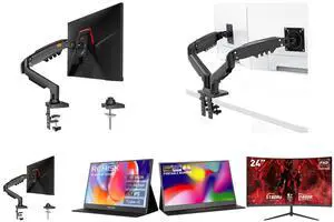 Single Monitor Mount, 17 to 32 Inch, 4.4 to 19.8lbs, Adjustable Gas Spring Monitor Arm with Cable Management, Clamp & Grommet Base and Dual Monitor Mount for 15-32 Inch Screens, Adjustable Gas Spring Arm, 4.4-19.8lbs per Screen, Cable Management, Clamp & Grommet Base  Heavy Duty and ReHisk 15.6 inch Portable Monitor IPS FHD 1080P HDR gaming monitors for laptop with HDMI USB-C Computer Second External Monitor Eye Care dual speakers for PC Phone PS4 Xbox black and REHISK 15.6" inch Portable Monitor IPS FHD 1080P gaming monitor for laptop with HDMI USB-C HDR Eye Care laptop monitor extender for PC Phone PS4 Xbox dual speakers and Rehisk 24'' FHD Gaming Monitor -  180Hz Refresh, 1ms Response, AdaptiveSync,Ultra-Thin Narrow Bezel, Tilt Adjustable Design#Black Friday 180hz 24inch