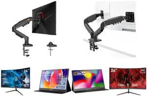 Single Monitor Mount, 17 to 32 Inch, 4.4 to 19.8lbs, Adjustable Gas Spring Monitor Arm with Cable Management, Clamp & Grommet Base and Dual Monitor Mount for 15-32 Inch Screens, Adjustable Gas Spring Arm, 4.4-19.8lbs per Screen, Cable Management, Clamp & Grommet Base  Heavy Duty and REHISK 24 Curved Gaming Monitor  100Hz, 1ms, FHD, FreeSync, Eye-Care, Ultra-Slim, HDMI & DP, Built-in Speakers, VESA Mount and ReHisk 15.6 inch Portable Monitor IPS FHD 1080P HDR gaming monitors for laptop with HDMI USB-C Computer Second External Monitor Eye Care dual speakers for PC Phone PS4 Xbox black and REHISK 15.6" inch Portable Monitor IPS FHD 1080P gaming monitor for laptop with HDMI USB-C HDR Eye Care laptop monitor extender for PC Phone PS4 Xbox dual speakers and Rehisk 24'' FHD Gaming Monitor -  180Hz Refresh, 1ms Response, AdaptiveSync,Ultra-Thin Narrow Bezel, Tilt Adjustable Design#Black Friday 180hz 24inch