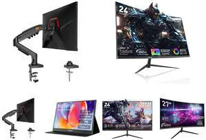 Single Monitor Mount, 17 to 32 Inch, 4.4 to 19.8lbs, Adjustable Gas Spring Monitor Arm with Cable Management, Clamp & Grommet Base and Rehisk 24" 180Hz Curved Gaming Monitor FHD 1080P 1ms Response FreeSync Ultra-Thin VESA Ready for PS5 Xbox PC #New egg and ReHisk 15.6 inch Portable Monitor IPS FHD 1080P HDR gaming monitors for laptop with HDMI USB-C Computer Second External Monitor Eye Care dual speakers for PC Phone PS4 Xbox black and ReHisk 24 inch IPS FHD 1080P 100Hz Gaming Monitor VESA 75*75mm 1ms Response Time FreeSync & G-sync Compatible 24 inch monitor with HDMI2.0 DisplayPort 1.2 computer monitor Low-Blue Light and Rehisk 27'' Curved 2K Gaming Monitor 165Hz 2560*1440 1ms Response Time AdaptiveSync with Dual HDMI & DP1.2 Ultra-Slim Bezel