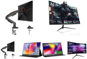 Single Monitor Mount, 17 to 32 Inch, 4.4 to 19.8lbs, Adjustable Gas Spring Monitor Arm with Cable Management, Clamp & Grommet Base and Rehisk 24" 180Hz Curved Gaming Monitor FHD 1080P 1ms Response FreeSync Ultra-Thin VESA Ready for PS5 Xbox PC #New egg and ReHisk 15.6 inch Portable Monitor IPS FHD 1080P HDR gaming monitors for laptop with HDMI USB-C Computer Second External Monitor Eye Care dual speakers for PC Phone PS4 Xbox black and REHISK 15.6" inch Portable Monitor IPS FHD 1080P gaming monitor for laptop with HDMI USB-C HDR Eye Care laptop monitor extender for PC Phone PS4 Xbox dual speakers and Rehisk 27'' Curved 2K Gaming Monitor 165Hz 2560*1440 1ms Response Time AdaptiveSync with Dual HDMI & DP1.2 Ultra-Slim Bezel