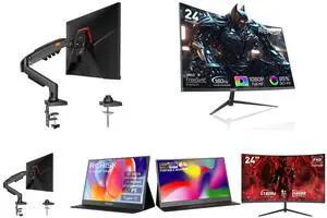 Single Monitor Mount, 17 to 32 Inch, 4.4 to 19.8lbs, Adjustable Gas Spring Monitor Arm with Cable Management, Clamp & Grommet Base and Rehisk 24" 180Hz Curved Gaming Monitor FHD 1080P 1ms Response FreeSync Ultra-Thin VESA Ready for PS5 Xbox PC #New egg and ReHisk 15.6 inch Portable Monitor IPS FHD 1080P HDR gaming monitors for laptop with HDMI USB-C Computer Second External Monitor Eye Care dual speakers for PC Phone PS4 Xbox black and REHISK 15.6" inch Portable Monitor IPS FHD 1080P gaming monitor for laptop with HDMI USB-C HDR Eye Care laptop monitor extender for PC Phone PS4 Xbox dual speakers and Rehisk 24'' FHD Gaming Monitor -  180Hz Refresh, 1ms Response, AdaptiveSync,Ultra-Thin Narrow Bezel, Tilt Adjustable Design#Black Friday 180hz 24inch