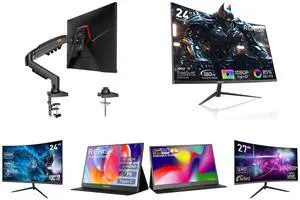 Single Monitor Mount, 17 to 32 Inch, 4.4 to 19.8lbs, Adjustable Gas Spring Monitor Arm with Cable Management, Clamp & Grommet Base and Rehisk 24" 180Hz Curved Gaming Monitor FHD 1080P 1ms Response FreeSync Ultra-Thin VESA Ready for PS5 Xbox PC #New egg and REHISK 24 Curved Gaming Monitor  100Hz, 1ms, FHD, FreeSync, Eye-Care, Ultra-Slim, HDMI & DP, Built-in Speakers, VESA Mount and ReHisk 15.6 inch Portable Monitor IPS FHD 1080P HDR gaming monitors for laptop with HDMI USB-C Computer Second External Monitor Eye Care dual speakers for PC Phone PS4 Xbox black and REHISK 15.6" inch Portable Monitor IPS FHD 1080P gaming monitor for laptop with HDMI USB-C HDR Eye Care laptop monitor extender for PC Phone PS4 Xbox dual speakers and Rehisk 27'' Curved 2K Gaming Monitor 165Hz 2560*1440 1ms Response Time AdaptiveSync with Dual HDMI & DP1.2 Ultra-Slim Bezel