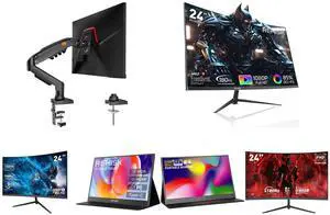 Single Monitor Mount, 17 to 32 Inch, 4.4 to 19.8lbs, Adjustable Gas Spring Monitor Arm with Cable Management, Clamp & Grommet Base and Rehisk 24" 180Hz Curved Gaming Monitor FHD 1080P 1ms Response FreeSync Ultra-Thin VESA Ready for PS5 Xbox PC #New egg and REHISK 24 Curved Gaming Monitor  100Hz, 1ms, FHD, FreeSync, Eye-Care, Ultra-Slim, HDMI & DP, Built-in Speakers, VESA Mount and ReHisk 15.6 inch Portable Monitor IPS FHD 1080P HDR gaming monitors for laptop with HDMI USB-C Computer Second External Monitor Eye Care dual speakers for PC Phone PS4 Xbox black and REHISK 15.6" inch Portable Monitor IPS FHD 1080P gaming monitor for laptop with HDMI USB-C HDR Eye Care laptop monitor extender for PC Phone PS4 Xbox dual speakers and Rehisk 24'' FHD Gaming Monitor -  180Hz Refresh, 1ms Response, AdaptiveSync,Ultra-Thin Narrow Bezel, Tilt Adjustable Design#Black Friday 180hz 24inch