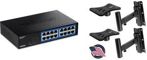 FOR-16-Port Gigabit Desktop Switch TEG-S17D 16 x Gigabit RJ-45 Ports 32Gbps Switching Capacity Fanless Design Metal Enclosure Internal Power Supply Lifetime Protection Black and FOR-90°30° Angle Tilt Rotation Adjustment SolidSteel Pin Serves as SafetyStop Mount Speaker Bracket StandsDual Universal Adjustable w 125 Distance from Wall PSTNDW15