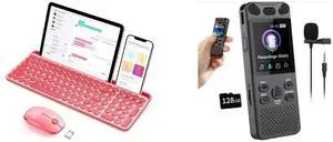 FOR-Bluetooth Keyboard and Mouse for iPad, CTU-301 Multi-Device Bluetooth + 2.4G Wireless Keyboard Mouse with Tablet Holder for MacBook/Windows Computer, iOS/Andriod Tablet Phone, Coral Pink and FOR-160GB Digital Voice Recorder with Playback - 110 Hours Ultra-Long Continuous Recording, 1536Kbps Voice Activated Audio Recorder with External Microphone for Lecture Interview Meeting