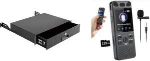 FOR-2U Rack Drawer,Rack Mount Drawer for 19in Network Equipment/Server/AV Rack or Cabinet Enclosure,Sliding and Lockable Server Rack Drawer - Load-Bearing 44lb (20kg),with Cable Management Holes and FOR-160GB Digital Voice Recorder with Playback - 110 Hours Ultra-Long Continuous Recording, 1536Kbps Voice Activated Audio Recorder with External Microphone for Lecture Interview Meeting